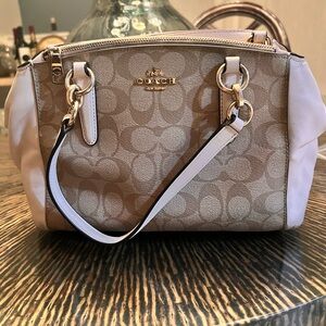 Coach Signature Canvas Shoulder Bag in Beige with Light Beige Trim